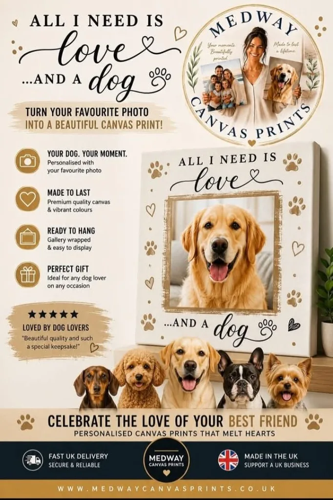 Personalised dog canvas print — All I need is love and a dog, by Medway Canvas Prints